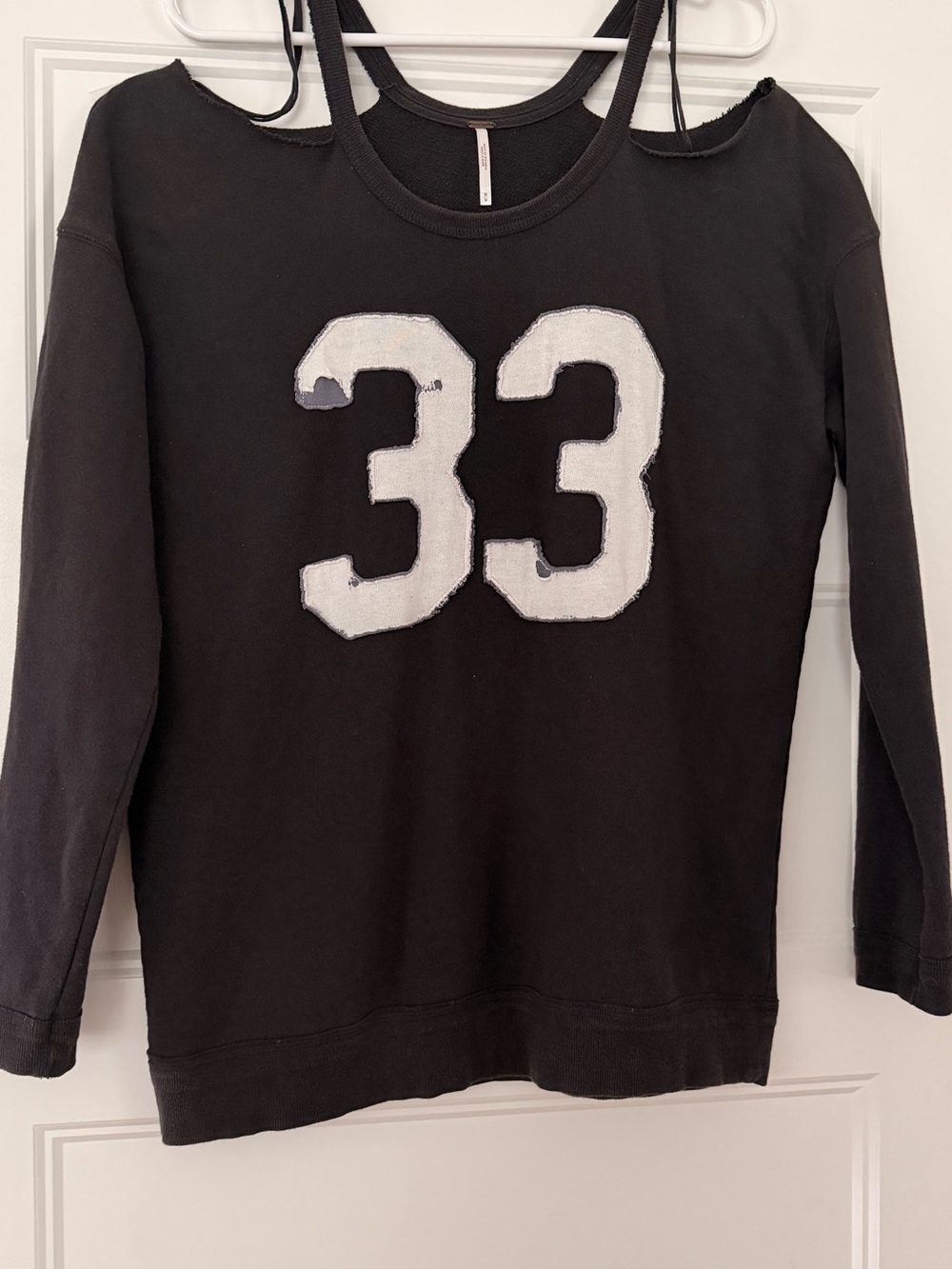 Free People Black Pullover Sweatshirt with White '33' Applique